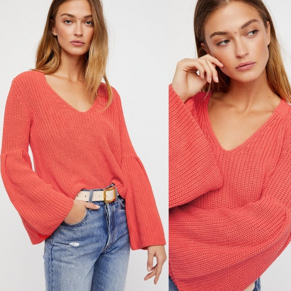 Free People Sweaters - Free People Damsel Ribbed Pullover Sweater Coral